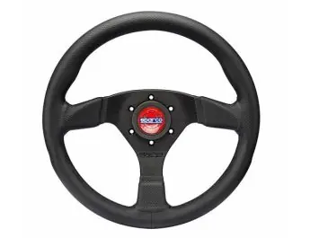Neu Im Sortiment Sparco R383 Champion lederen stuurwiel met een diameter van 330 mm en een vlakke uitvoering.