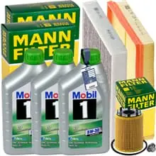 Wochenendangebot MANN INSPEKTIONSPAKET+3x1L MOBIL 1 ESP 5W30 MOTORÖL passend für OPEL MERIVA 1.3