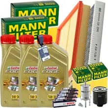 MANN INSPEKTIONSPAKET+3x1L CASTROL 5W-30 ÖL passend für VW POLO 9N SKODA 1.4 16V Neu
