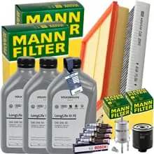 MANN INSPEKTIONSPAKET+3x1L ORIGINAL 0W30 ÖL passend für VW POLO 9N SKODA 1.4 16V Neu Im Sortiment