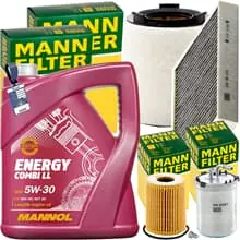 MANN INSPEKTIONSPAKET+5L MANNOL NRG 5W30 ÖL passend für 1.2 TDI VW POLO 6R SKODA Kracherpreis